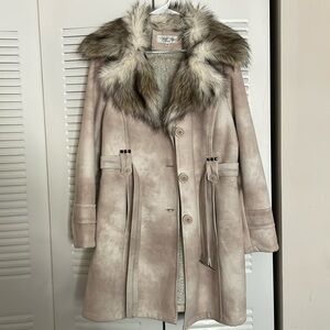 Tan Tasha polizzi chateau coat animal friendly fur coat